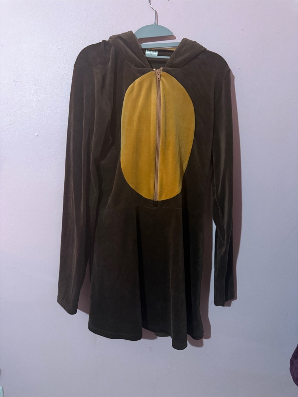 Brown Velour Hoodie Tunic with Mustard Front Panel